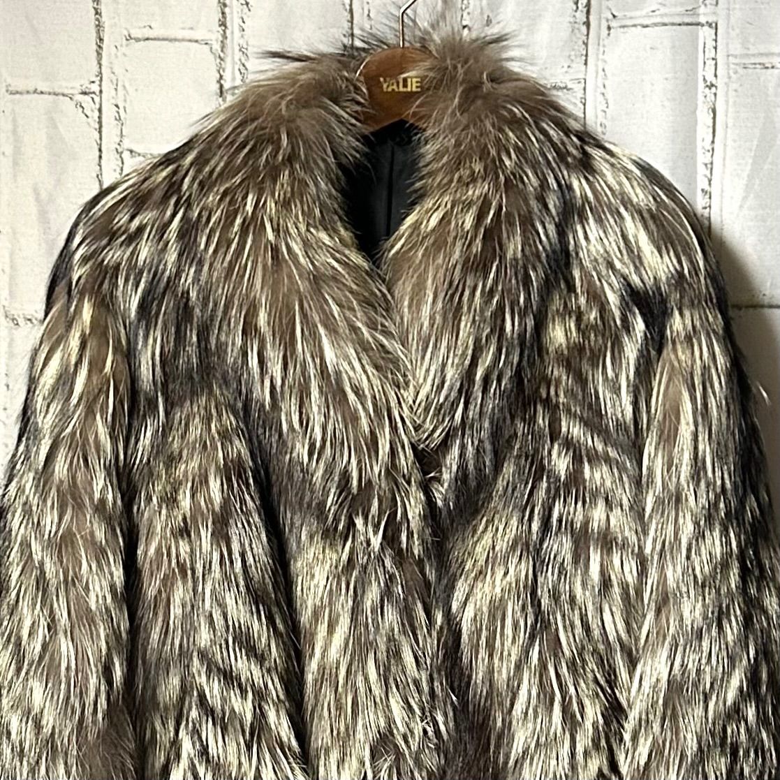 美品 フォックスファー ロングコート ミドル丈～ロング丈 シルバー
