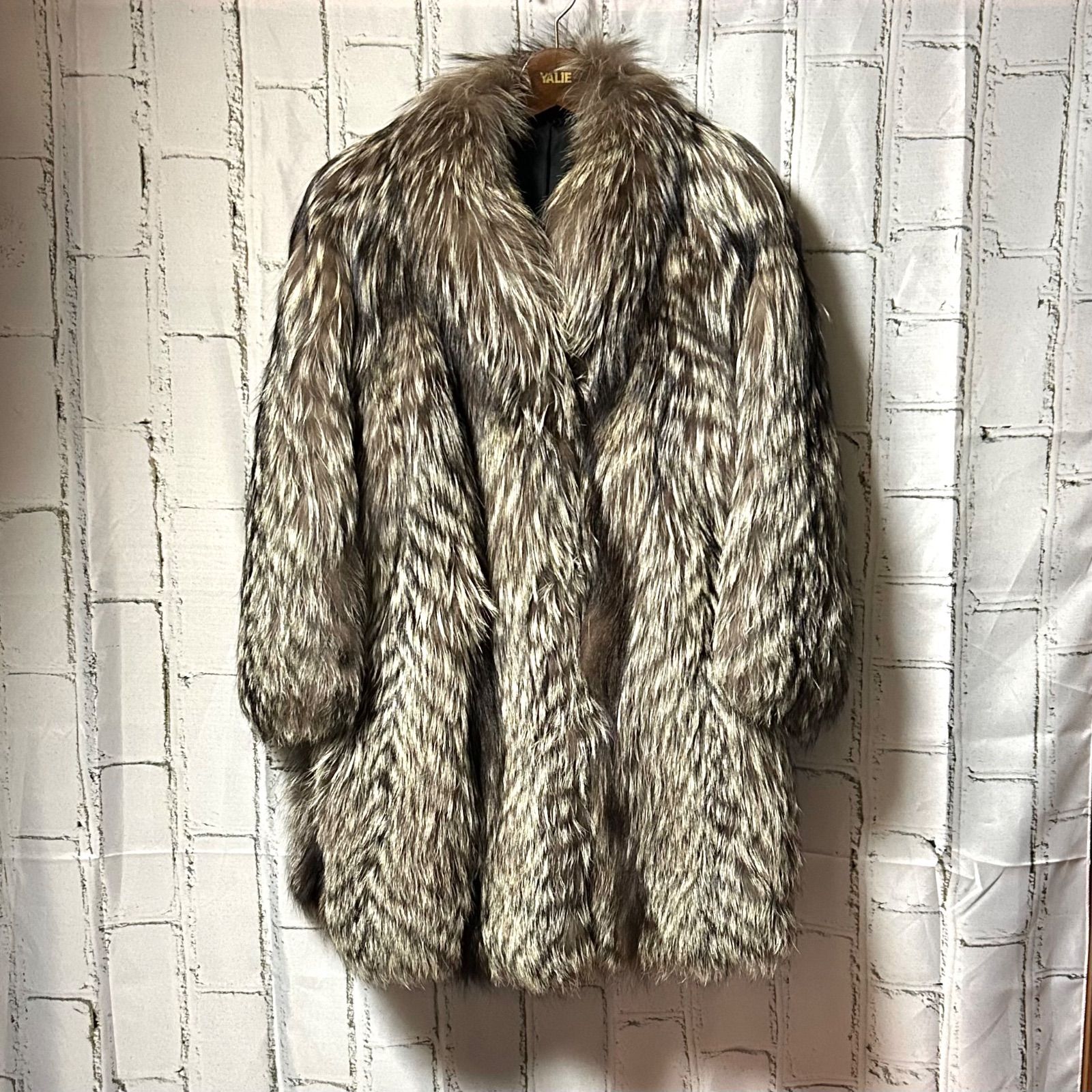 美品 フォックスファー ロングコート ミドル丈～ロング丈 シルバー