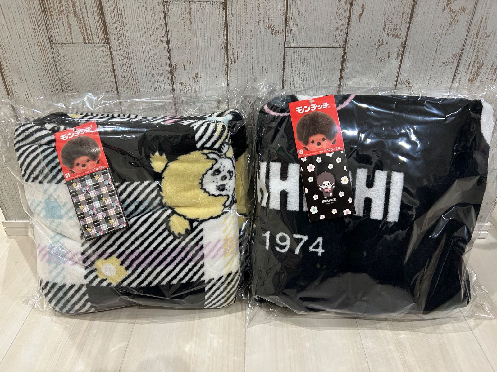 モンチッチ モノクロふんわりブランケット モノクロ チェック柄 2種