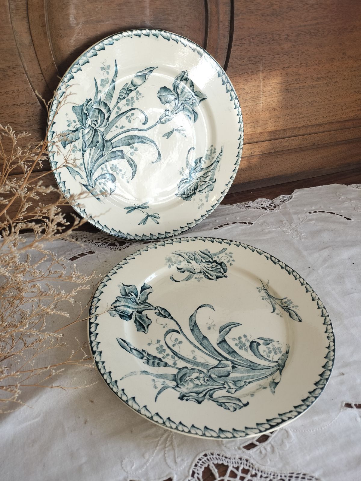 フランス アンティーク Badonviller Iris アイリス 絵付き 陶器 1900年