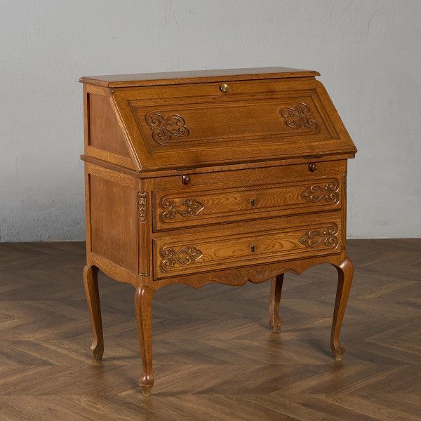 英国クラシック 木製 ライティングビューロ 4段引き出し サイドボード