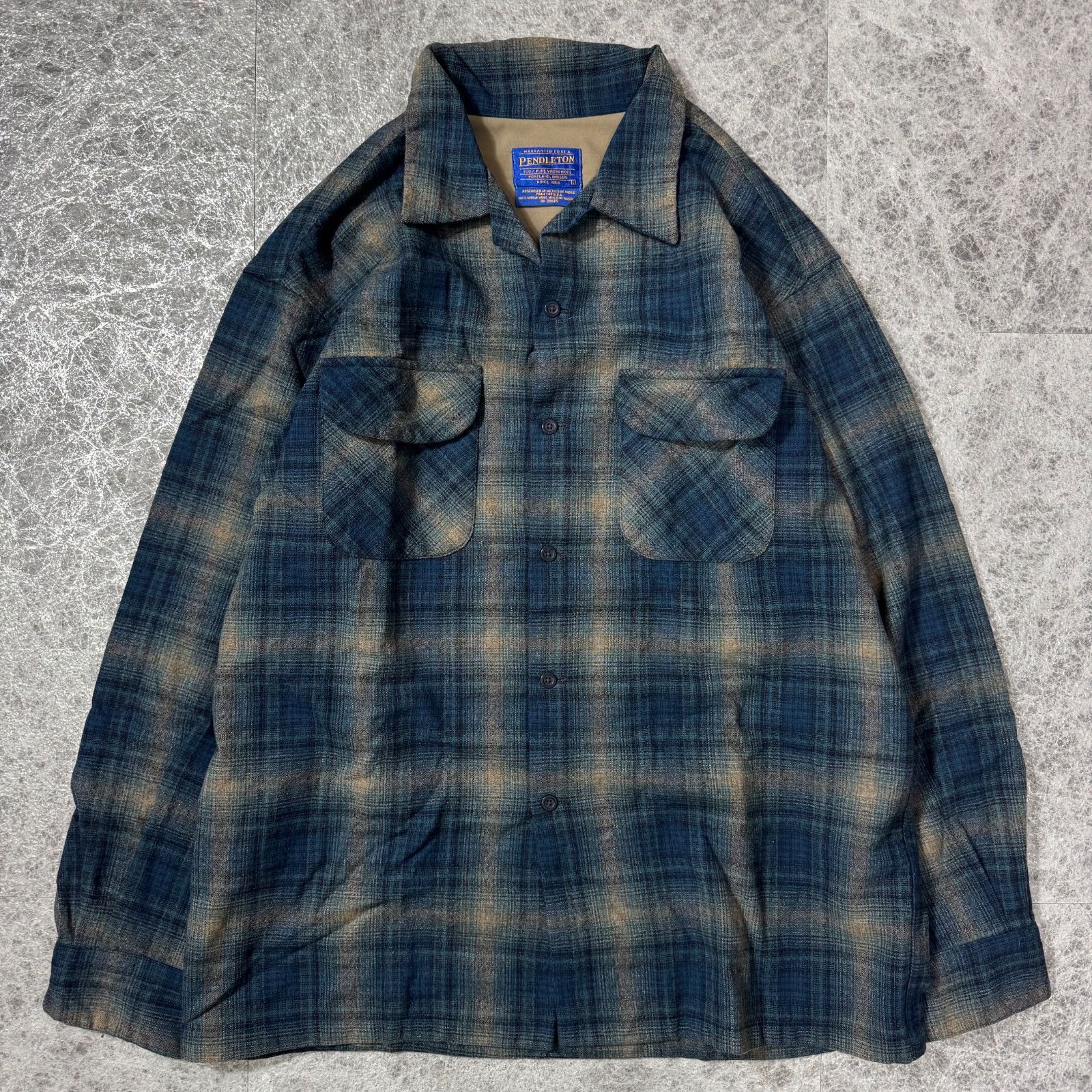 ちんあなご PENDLETON オンブレチェック 青系 ボードシャツ 一点物 好
