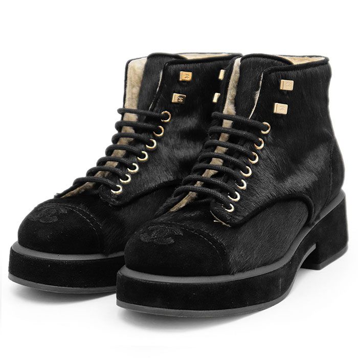 新品同様】CHANEL シャネル G39505 ブーツ ハラコ x スウェード