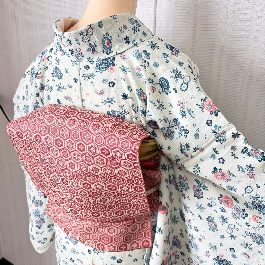 小紋フルセット 着物 長襦袢 名古屋帯 帯揚げ（リメイク） 帯締め 身丈