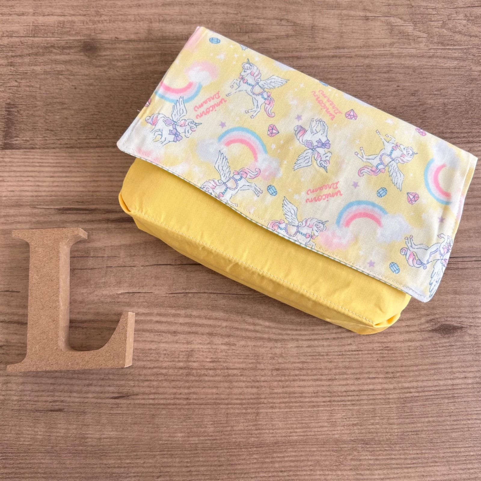 【オーダー品】横入れお弁当袋　封筒型お弁当袋　ユニコーン 1 No.54 ちょこっと大きめ横入れお弁当袋 L size✳︎ゆめかわ ユニコーン