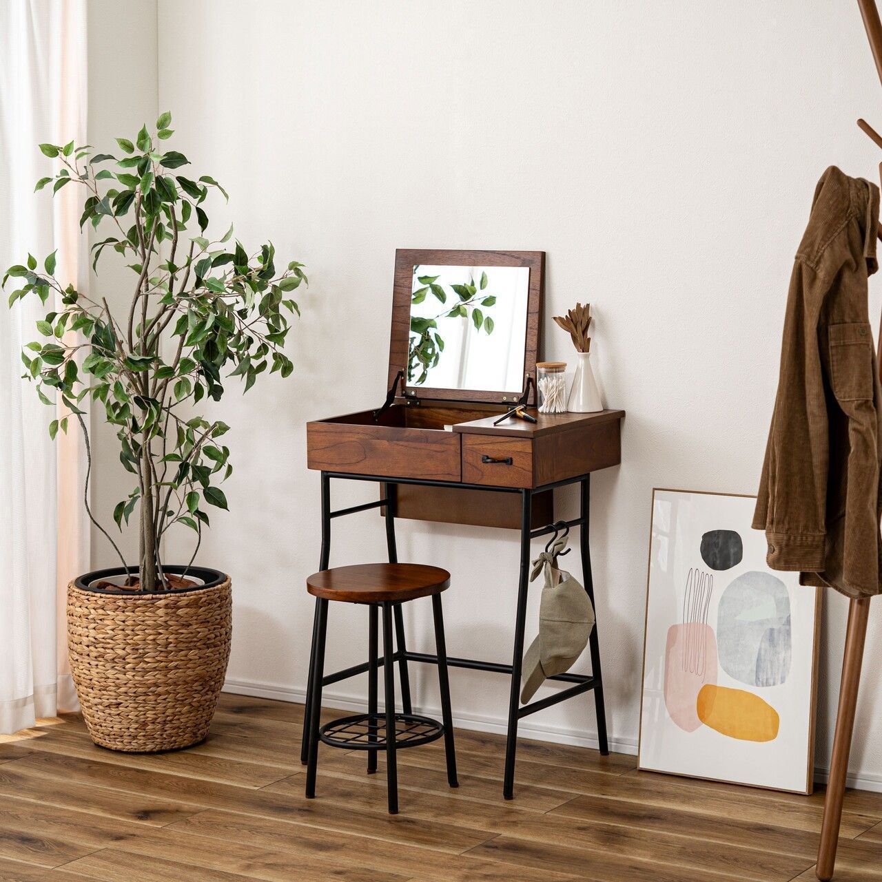 ♪天然木 アンティーク調 ドレッサーセット(ドレッサー&スツール) 鏡台