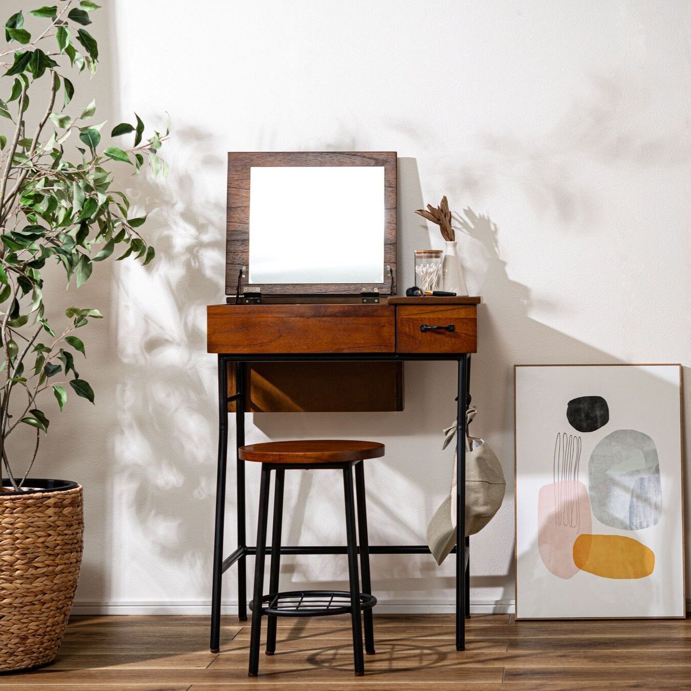 ♪天然木 アンティーク調 ドレッサーセット(ドレッサー&スツール) 鏡台