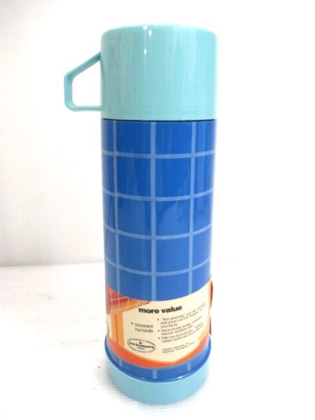 アラジン　水瓶 アラジン ALADDIN 水筒 並口瓶 ブルーチェック 約0.46L レトロ 取説日本語