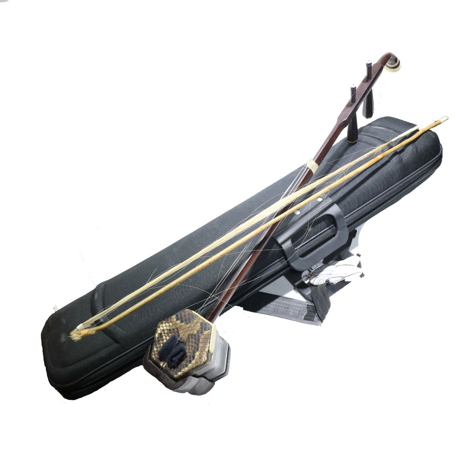 中国楽器　ケース付き　二胡　高級　弓あり 現状渡し/ジャンク】弦楽器 二胡 弓付き 本蛇皮仕様 中国伝統楽器 中国