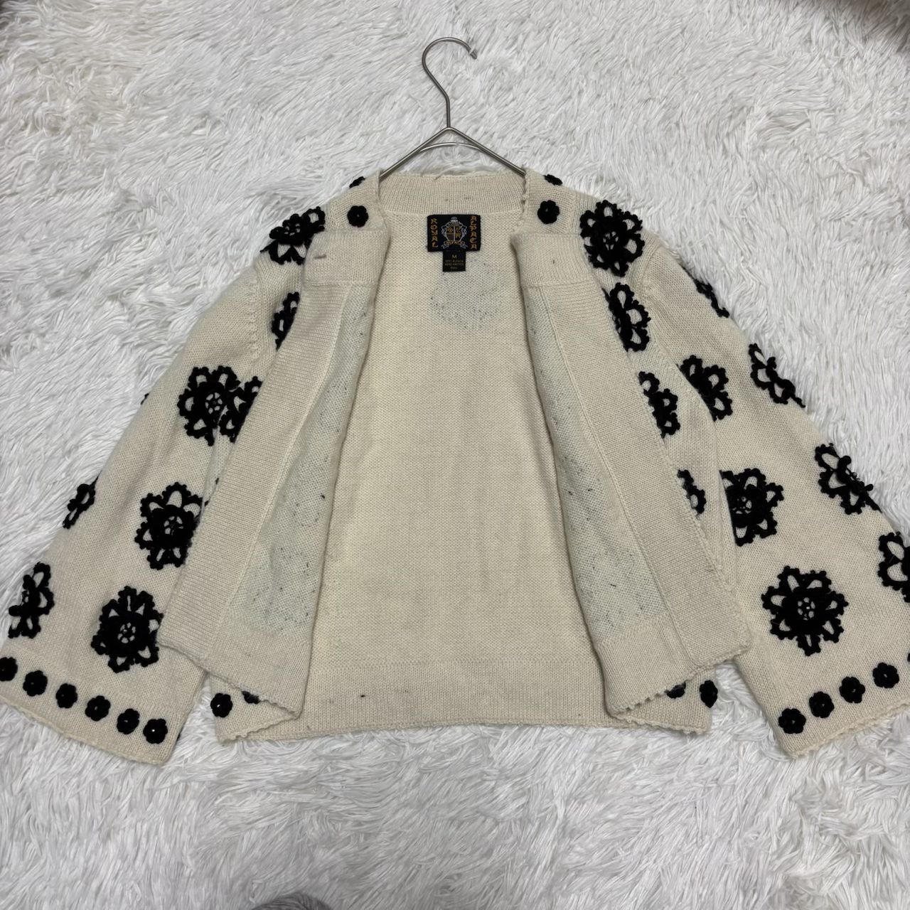  ALPACA ロイヤルアルパカ 花柄 ハンドニット カーディガン L ROYAL ALPACA ロイヤルアルパカ ハンドニット カーディガン 花柄刺繍