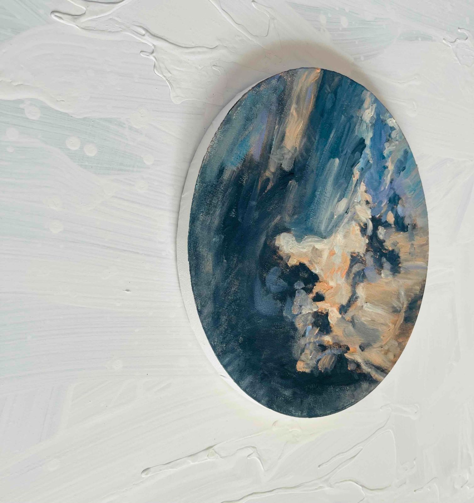 直径30㎝「空の様子2」油彩・絵画・原画・丸形・アートパネル - メルカリ