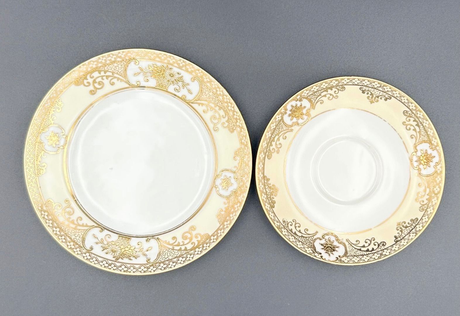 オールドノリタケ マルキ印　金盛り　風景花鳥文皿 里帰り　アンティーク 希少】オールドノリタケ（ソーサー＆プレート）マルキ印 里帰り