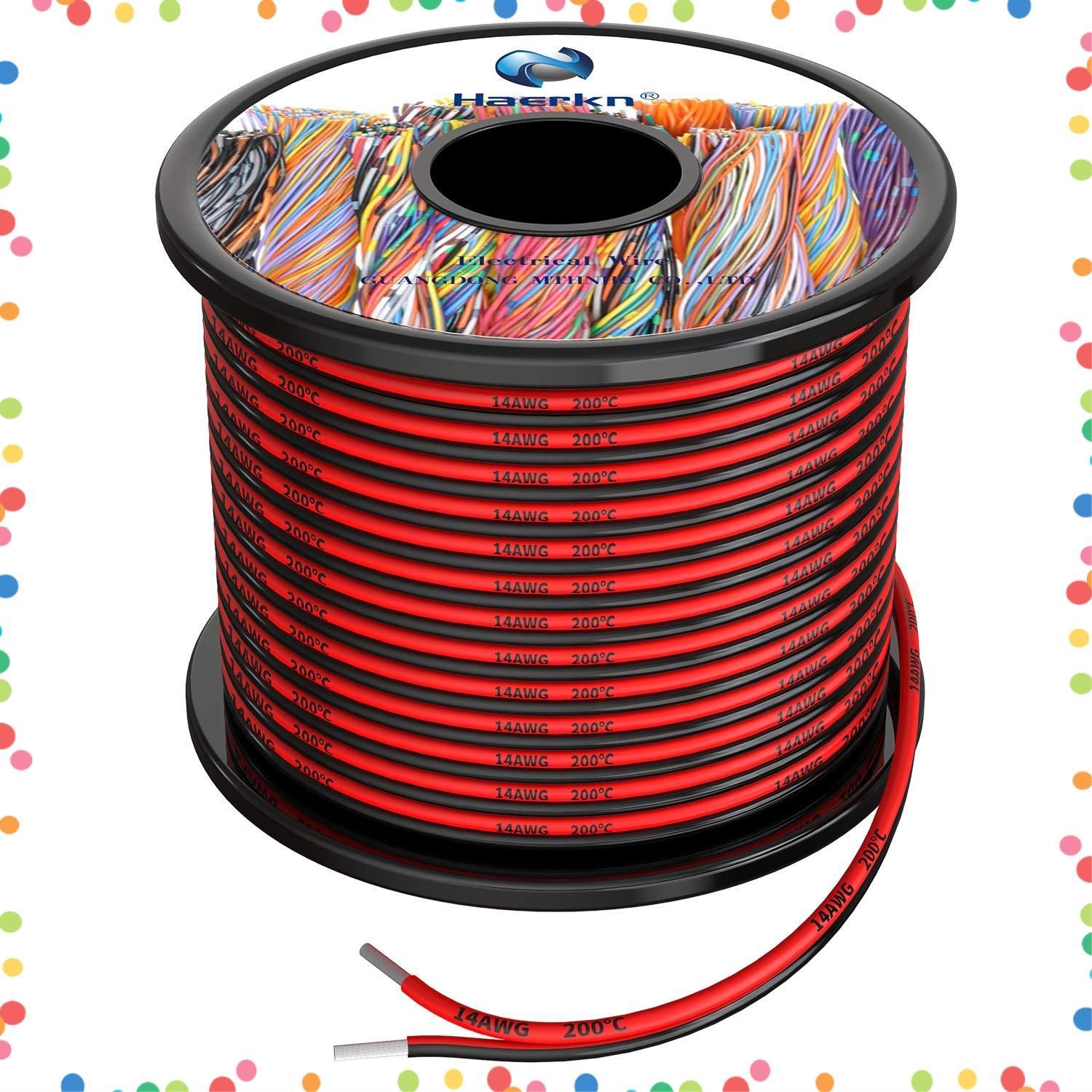 【在庫セール】耐熱200℃シリコンケーブル 600V 錫メッキリード線 より線 フレキシブル 平行線2×8M(黒8M+赤8M)フックアップワイヤーキット パラレルシリコンワイヤー 車、バデリー、ランプ、家電、DIYなど適応(2SQ×2) 電線ケーブル 14AW