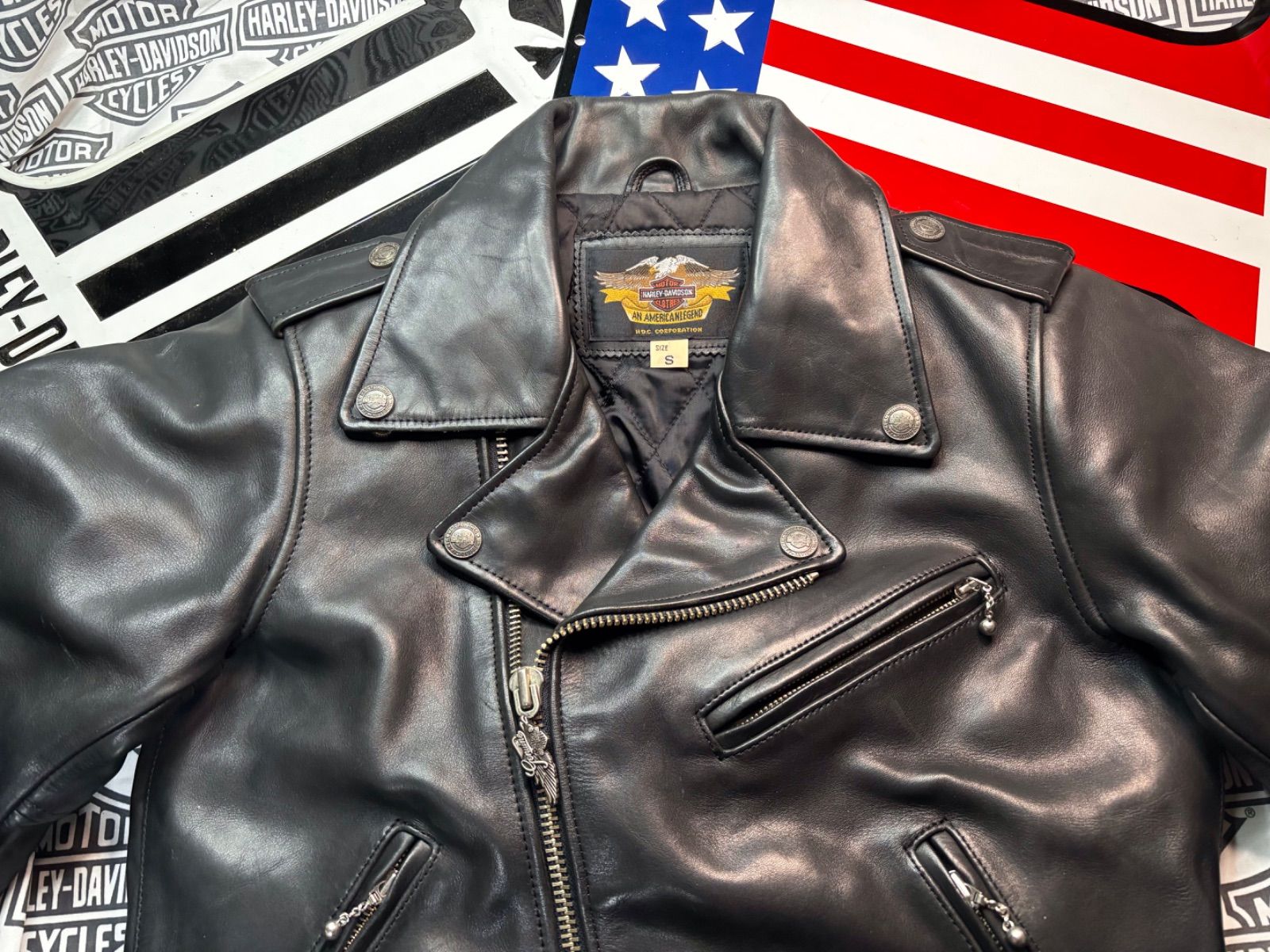 ⭐️ 【ザ黒革Wの革ジャン美品！】ハーレーダビッドソン Harley