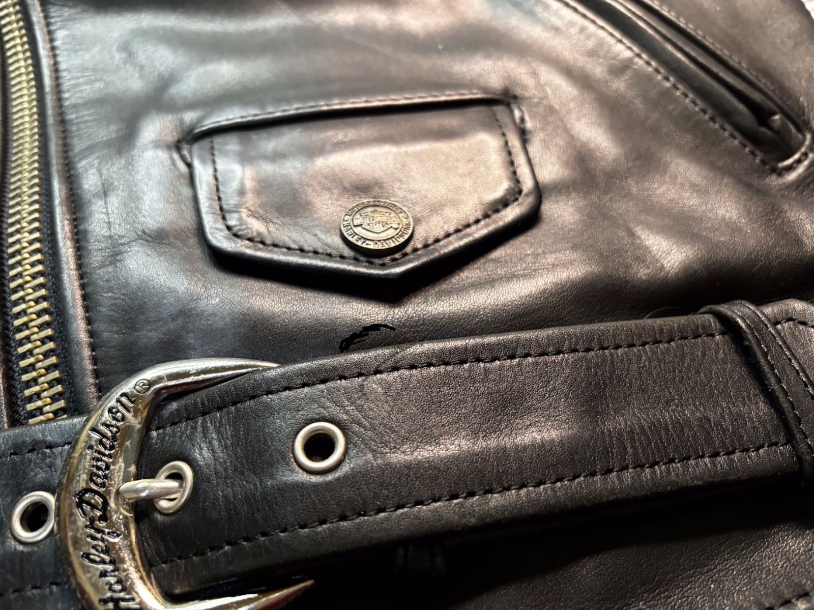 ⭐️ 【ザ黒革Wの革ジャン美品！】ハーレーダビッドソン Harley