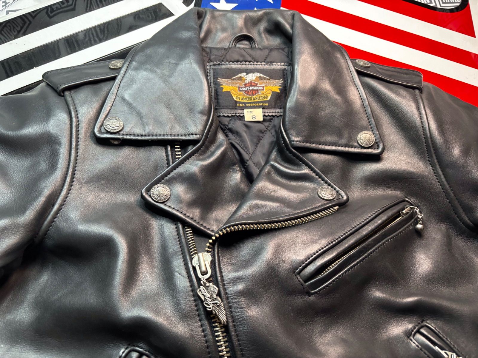 ⭐️ 【ザ黒革Wの革ジャン美品！】ハーレーダビッドソン Harley