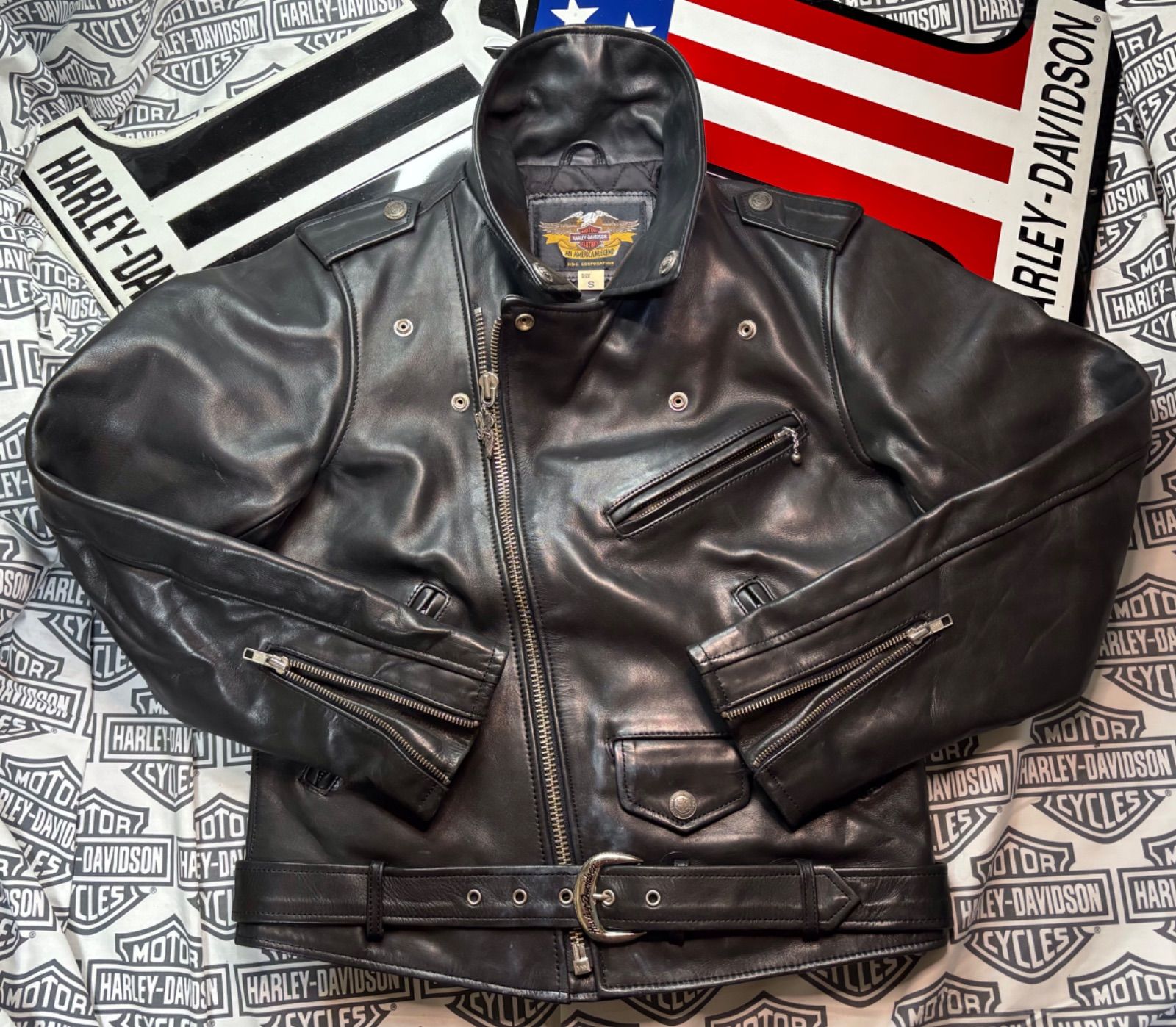 ⭐️ 【ザ黒革Wの革ジャン美品！】ハーレーダビッドソン Harley