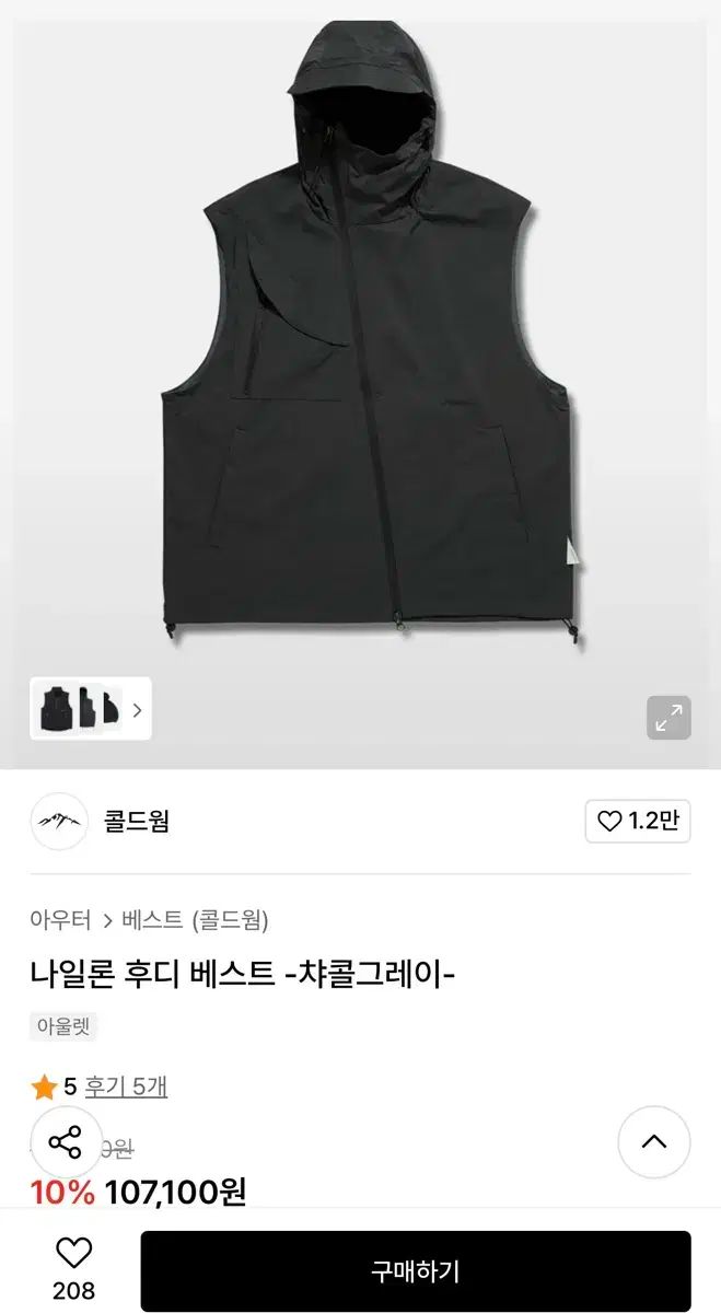 コールドウォーム ナイロン フーディー ベスト -チャコールグレー-(L)