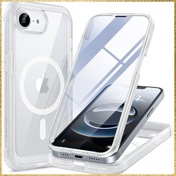 彡送料無料でお届け彡Size:iPhone16E_Color:マットクリア Miracase iPhone 16E ケース MagSafe対応 あいふおん16e スマホケース 2025 9H強化ガラス 6.1インチ フルカバー 360全身保護 ワイヤレス