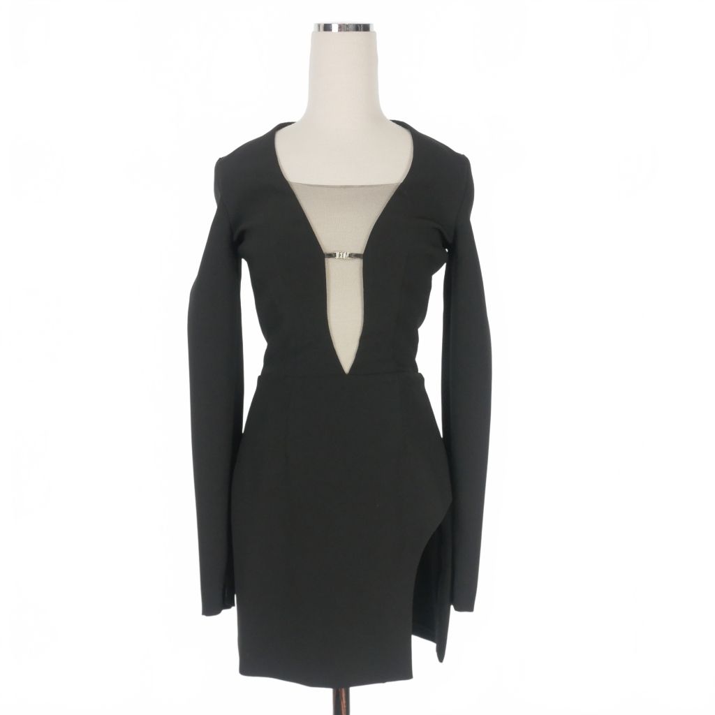 【中古】ディースクエアード DSQUARED2 23AW ICON Crepe Cady アシンメトリードレス ワンピース 長袖 38 ブラック 黒 ディースクエアード DSQUARED2 23AW ICON Crepe Cady アシンメトリー