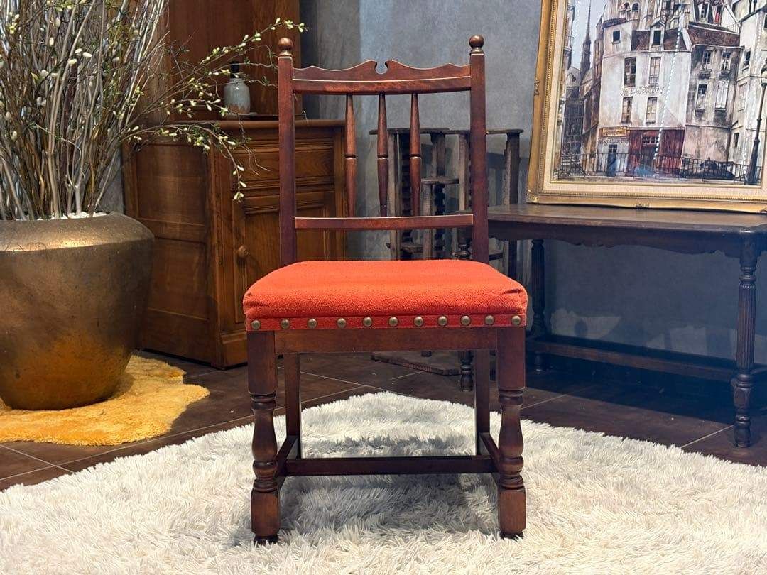 アンティーク ダイニングチェア リビングチェア ファブリック リベット打ち IZ アンティーク オンライン ダイニングチェア リビングチェア
