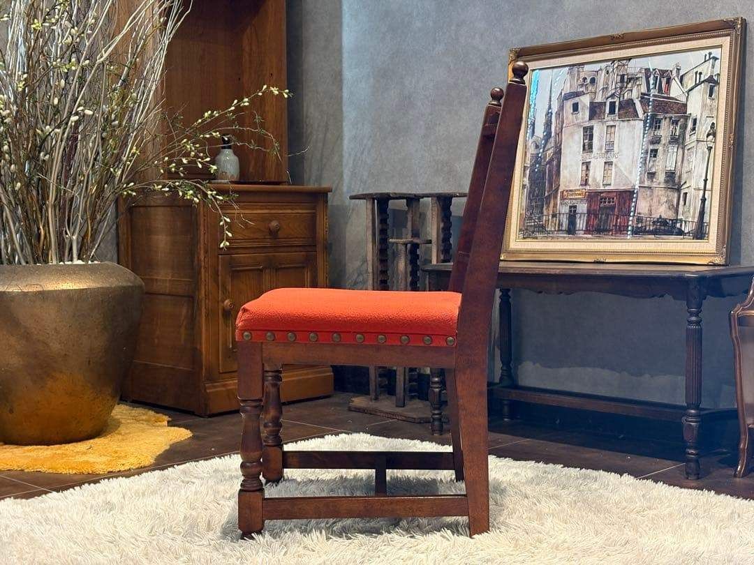 アンティーク ダイニングチェア リビングチェア ファブリック リベット