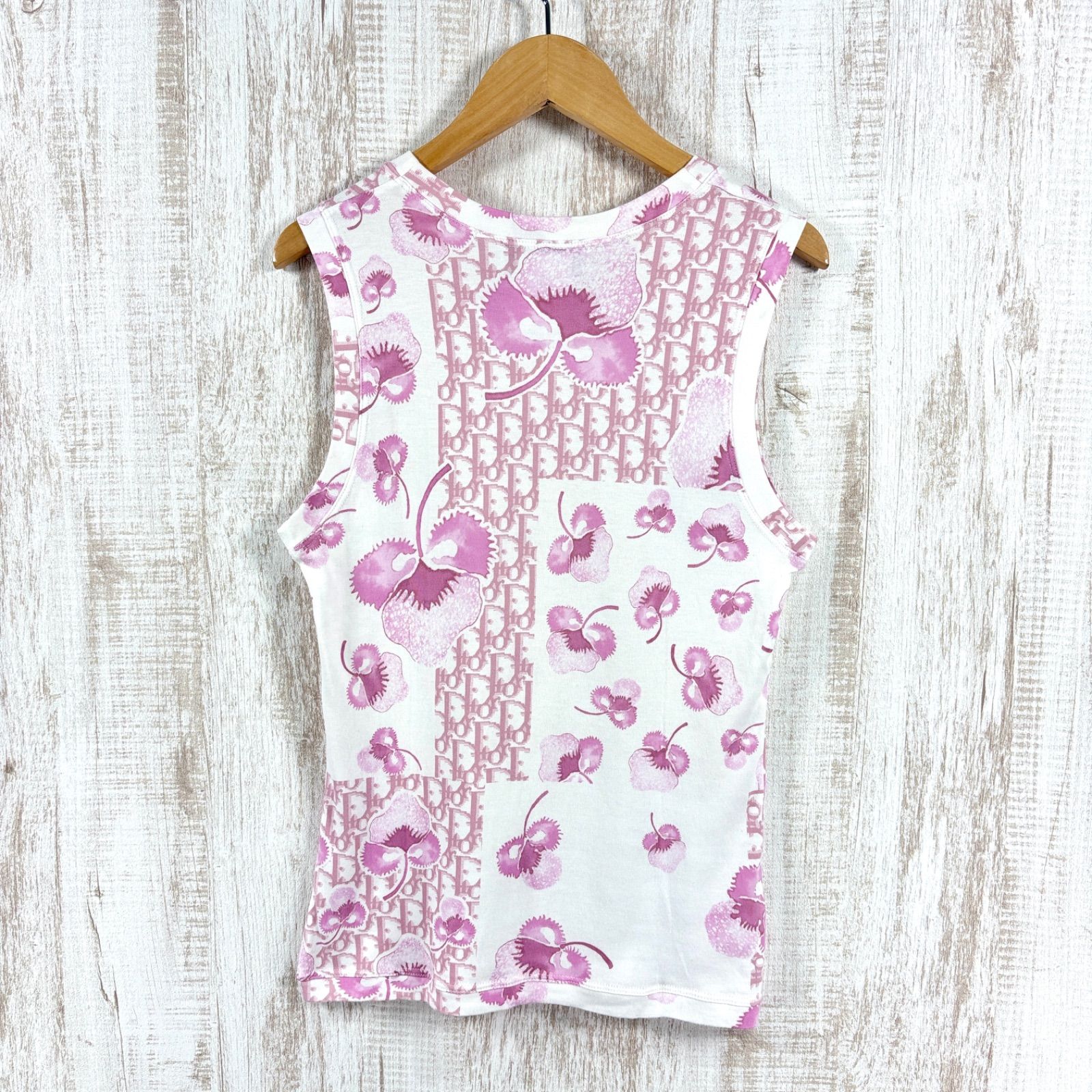 Christian Dior by Galliano 2005 クリスチャンディオール ガリアーノ期 トロッター ロゴ 総柄 花柄 クルーネック タンクトップ ノースリーブ トップス ピンク y 2 k 平成ギャル