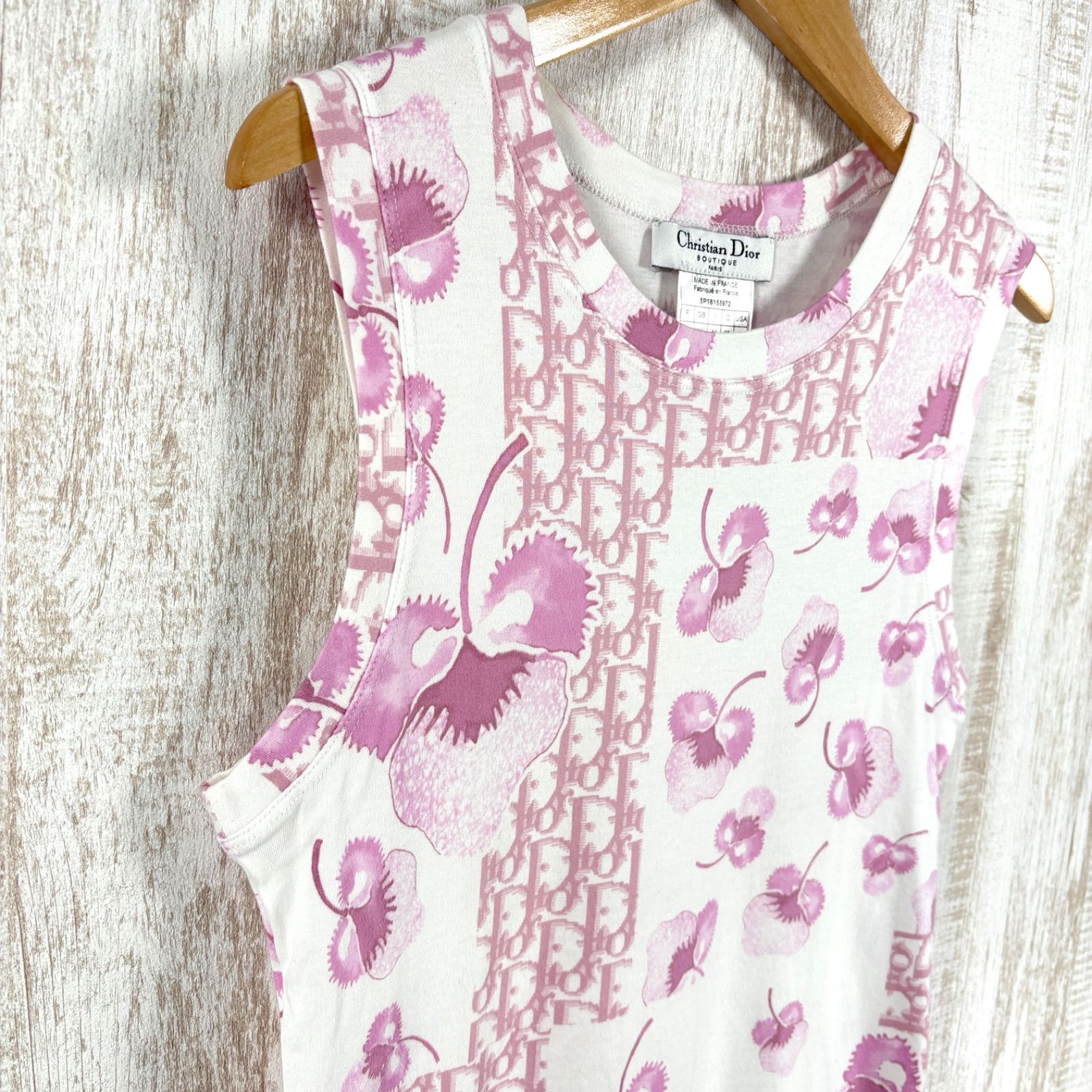  Christian Dior by Galliano 2005 クリスチャンディオール ガリアーノ期 トロッター ロゴ 総柄 花柄 クルーネック タンクトップ ノースリーブ トップス ピンク y 2 k 平成ギャル タンクトップ トップス