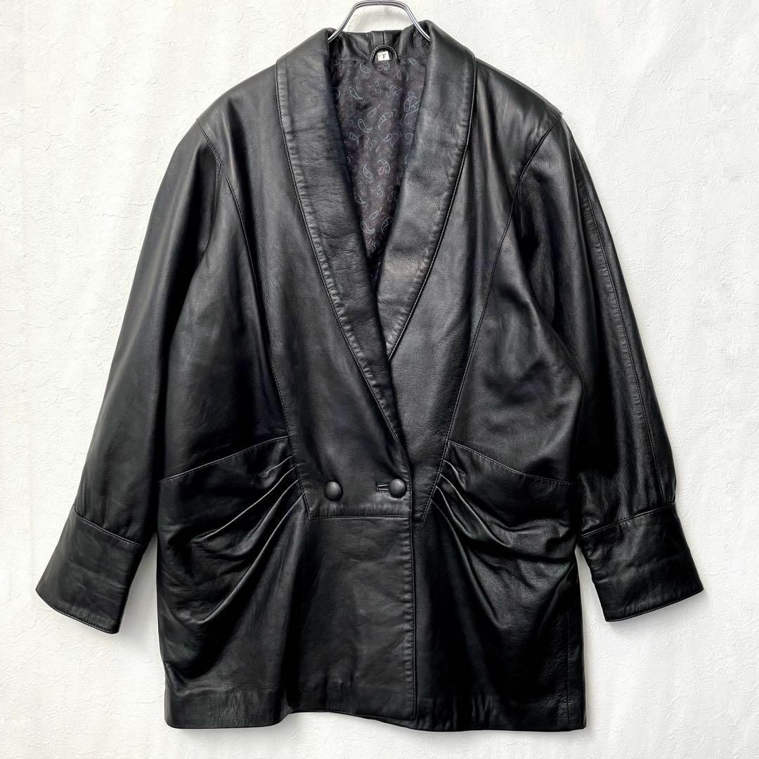 90s US古着◆ヴィンテージ ペイズリー柄 レザージャケット メンズL 90s ヴィンテージ レザージャケット ダブル 本革 裏地 ペイズリー柄
