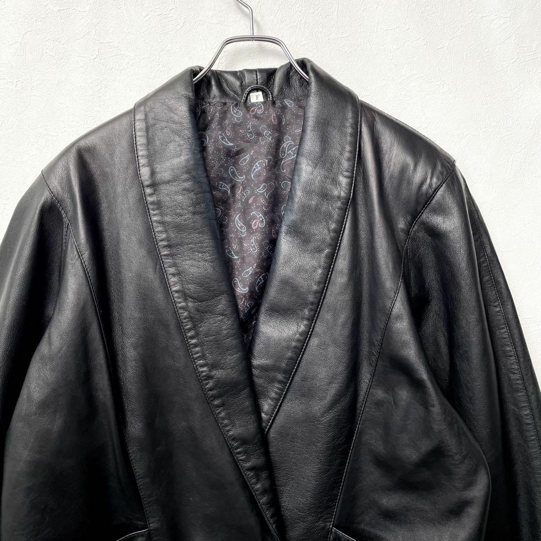 90s ヴィンテージ レザージャケット ダブル 本革 裏地 ペイズリー柄