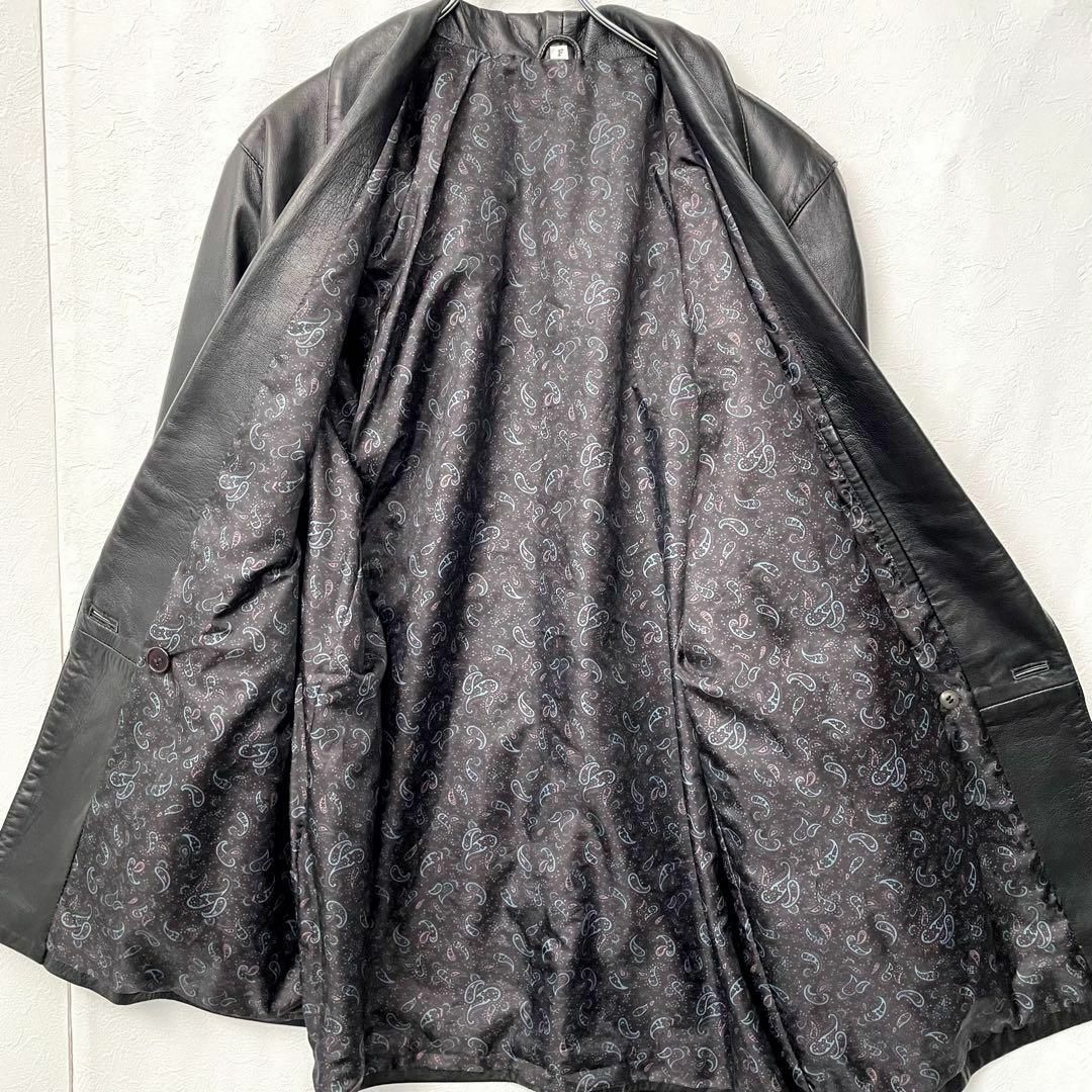 90s ヴィンテージ レザージャケット ダブル 本革 裏地 ペイズリー柄
