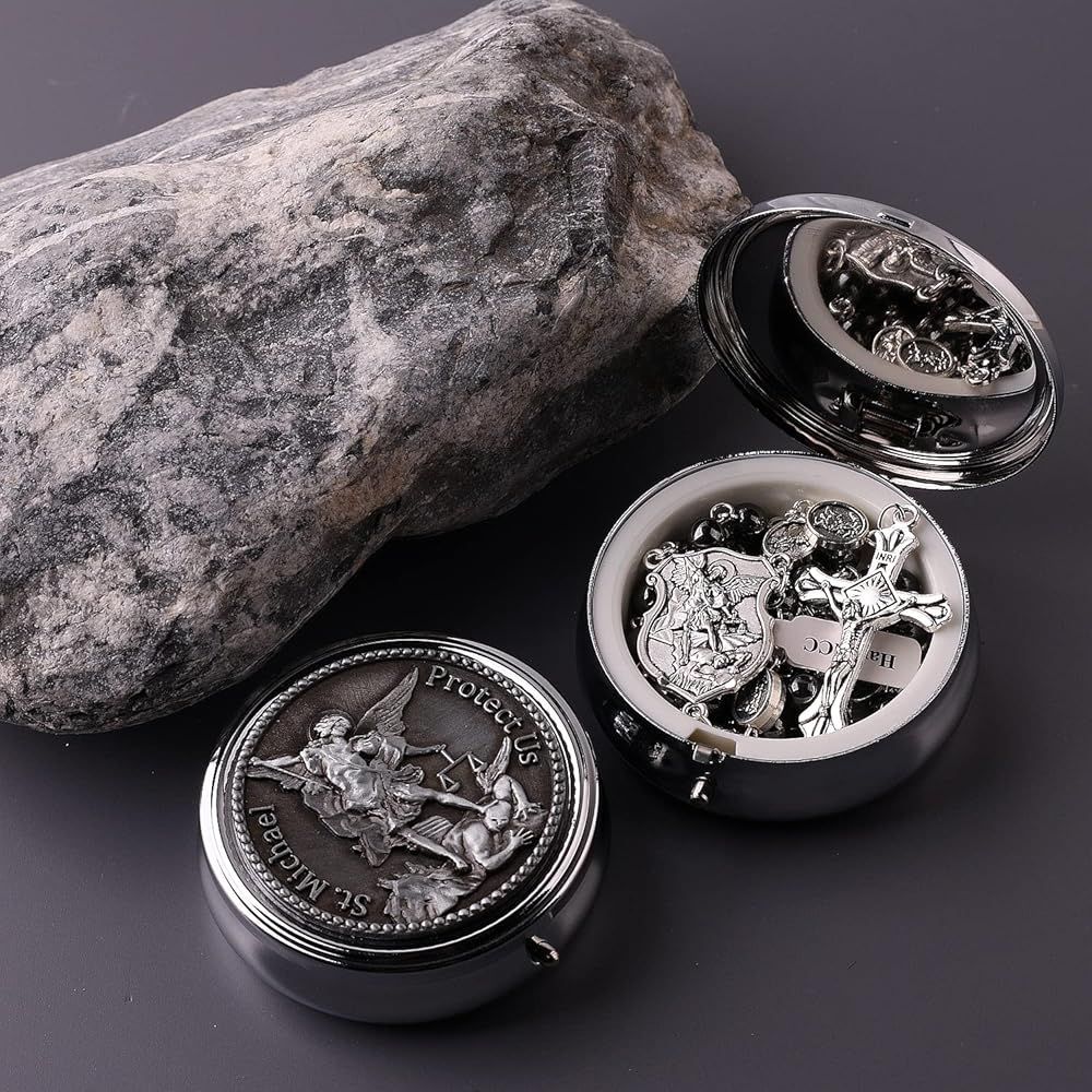 HanlinCC 大天使聖ミカエル ヘマタイトブラックストーンビーズロザリオ