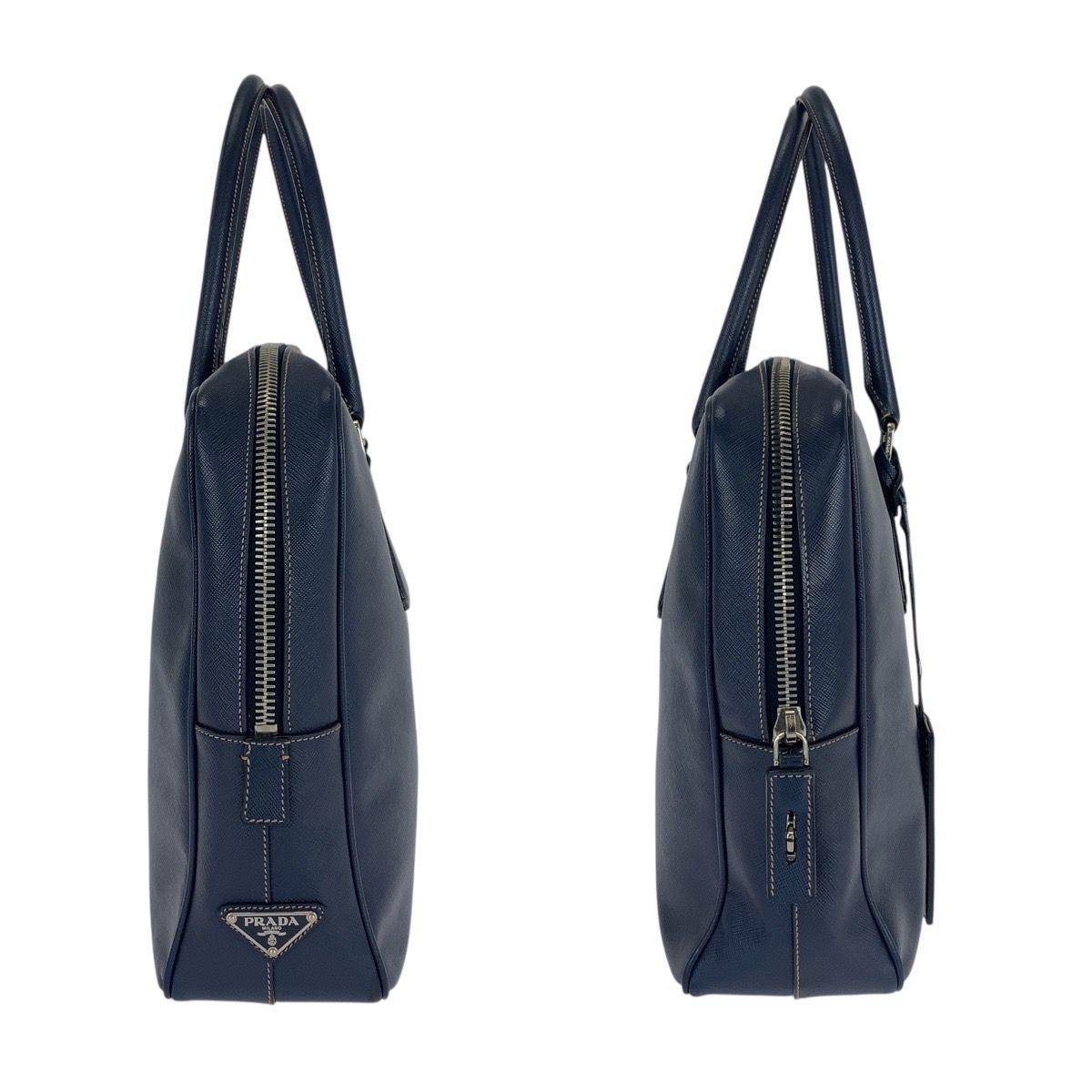 美品 PRADA プラダ サフィアーノ ネイビー シルバー金具 レザー