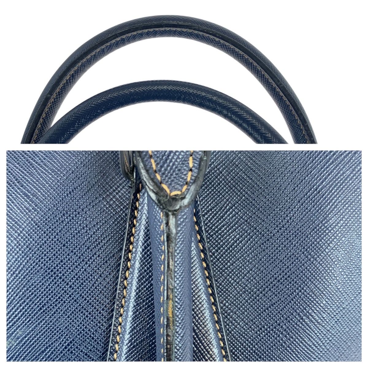 美品 PRADA プラダ サフィアーノ ネイビー シルバー金具 レザー