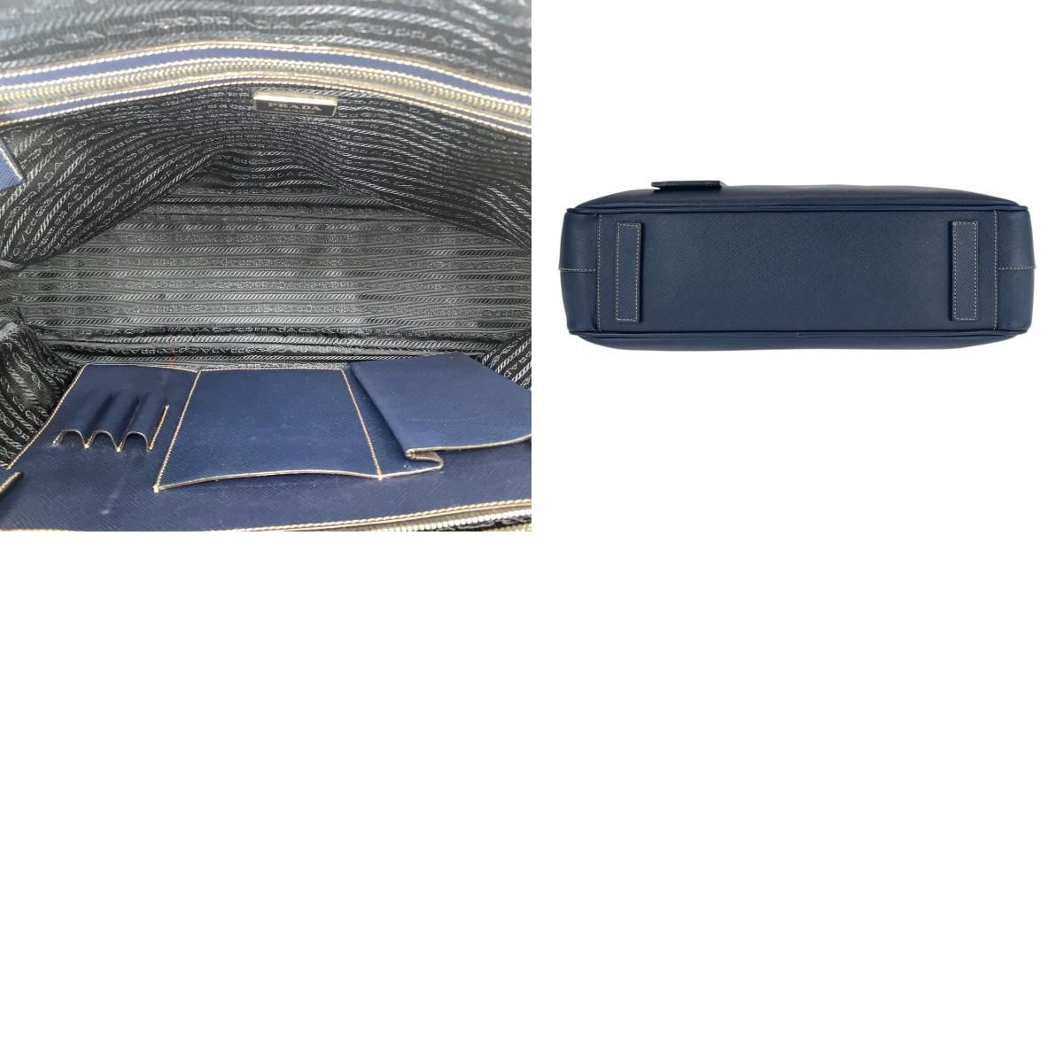 美品 PRADA プラダ サフィアーノ ネイビー シルバー金具 レザー