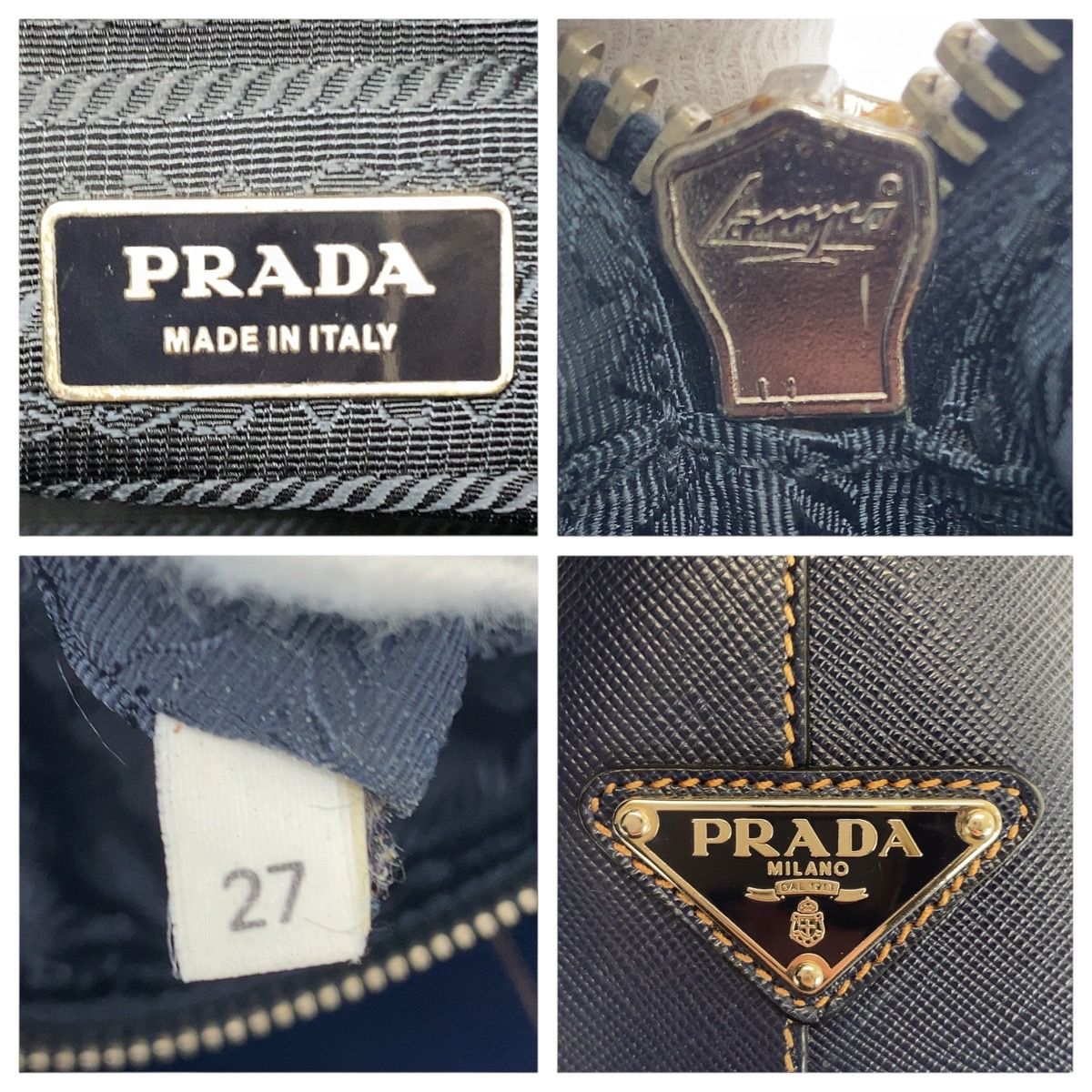 美品 PRADA プラダ サフィアーノ ネイビー シルバー金具 レザー