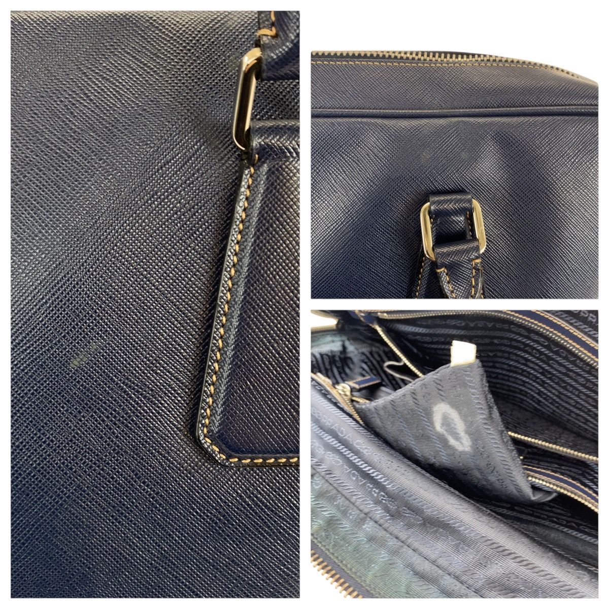 美品 PRADA プラダ サフィアーノ ネイビー シルバー金具 レザー