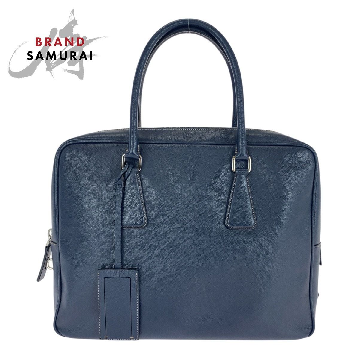美品 PRADA プラダ サフィアーノ ネイビー シルバー金具 レザー