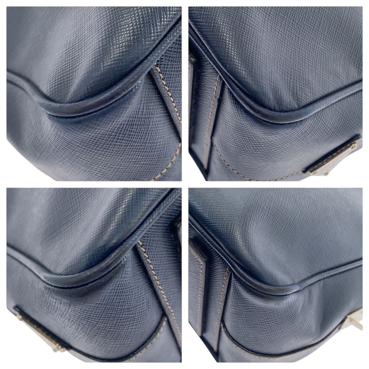 美品 PRADA プラダ サフィアーノ ネイビー シルバー金具 レザー