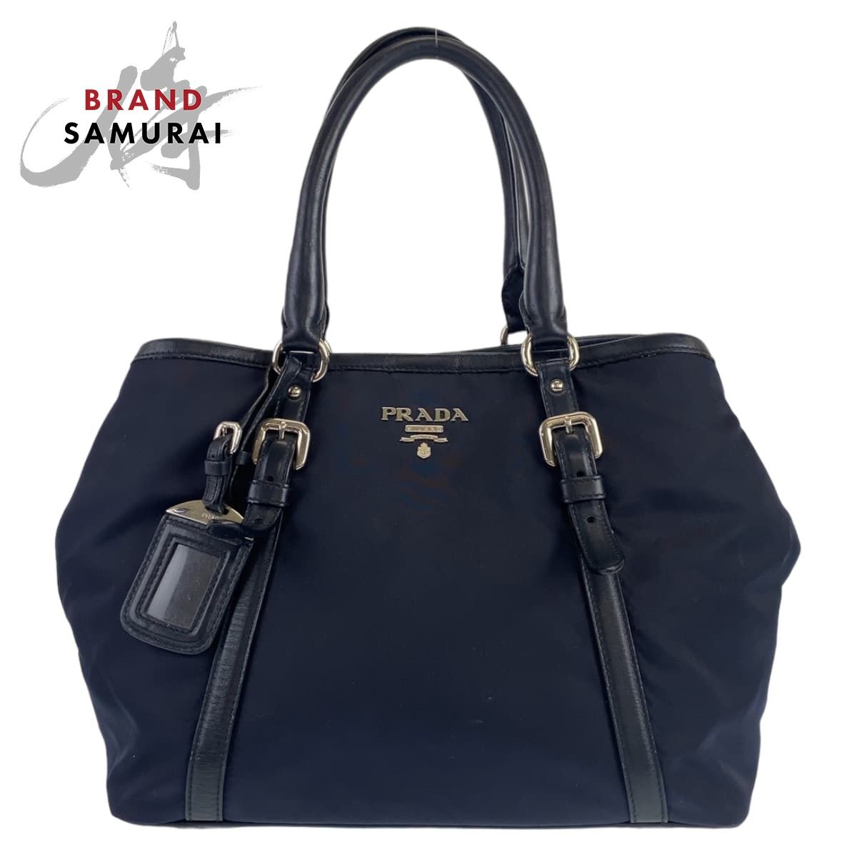 美品 PRADA プラダ テスート ネイビー ナイロン/レザー ハンドバッグ