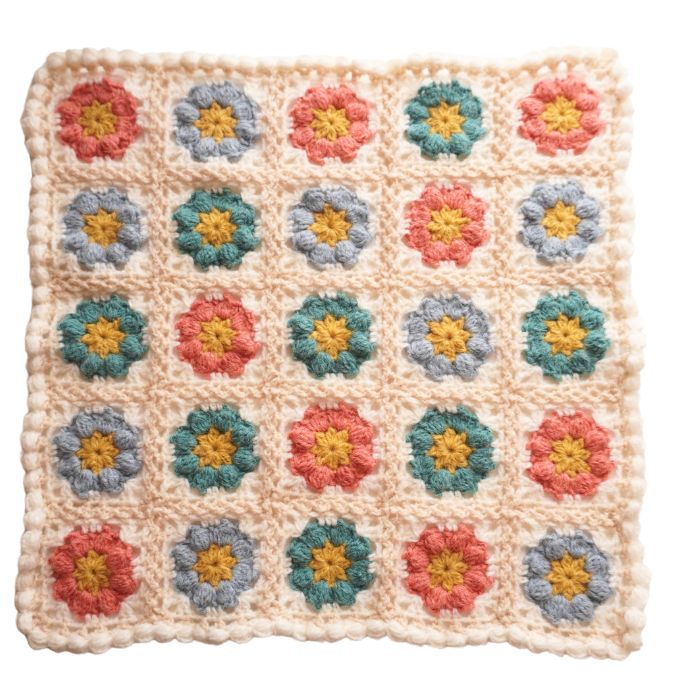 お花モチーフ編みのひざ掛け・ブランケット・マルチカバー・フリー