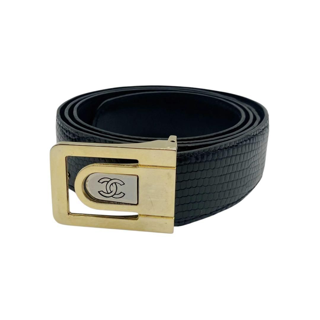 ⭐️美品⭐️ シャネル ココマーク ロゴ リザード ベルト ブラック ⭐️美品⭐️ シャネル ココマーク ロゴ リザード ベルト ブラック