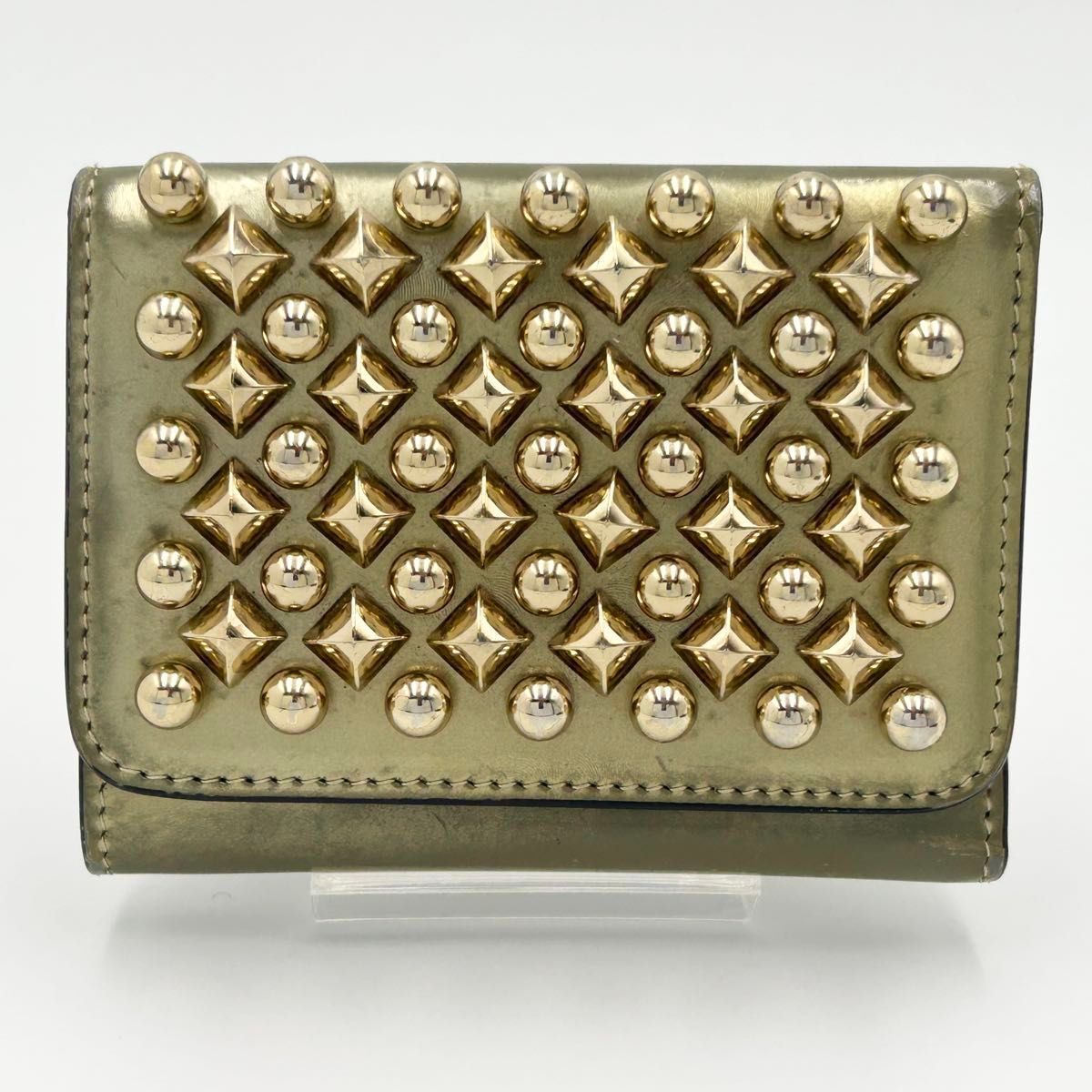 クリスチャン ルブタン マカロン ゴールド スタッズ 三つ折り財布 Christian Louboutin クリスチャンルブタン マカロン ゴールド