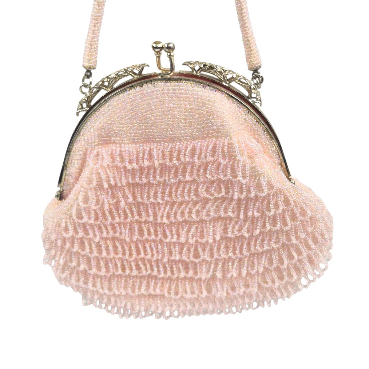 80s レトロ ハンドメイド ピンク ビーズ パーティーバッグ