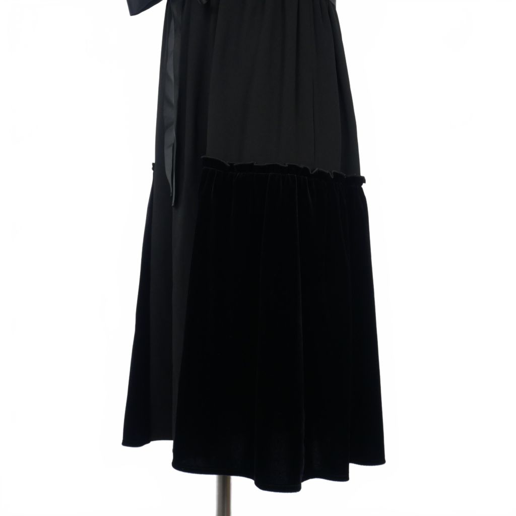 ルネ Rene ベロア切替 ノースリーブ ワンピース ドレス フリル リボン