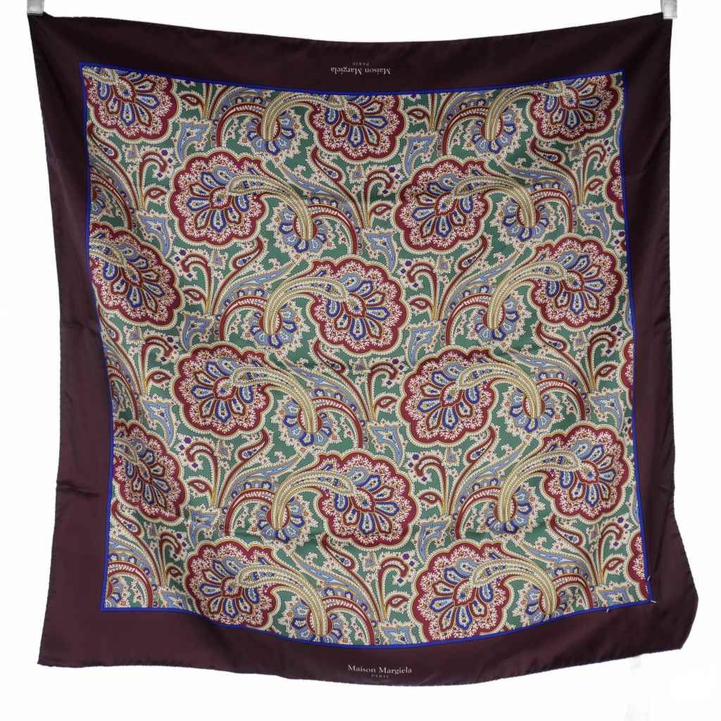 メゾンマルジェラ Maison Margiela ペイズリー柄 シルクスカーフ 茶