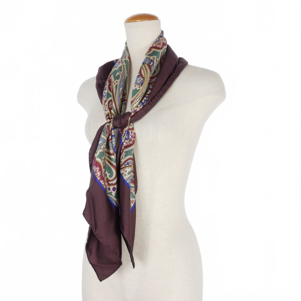 メゾンマルジェラ Maison Margiela ペイズリー柄 シルクスカーフ 茶