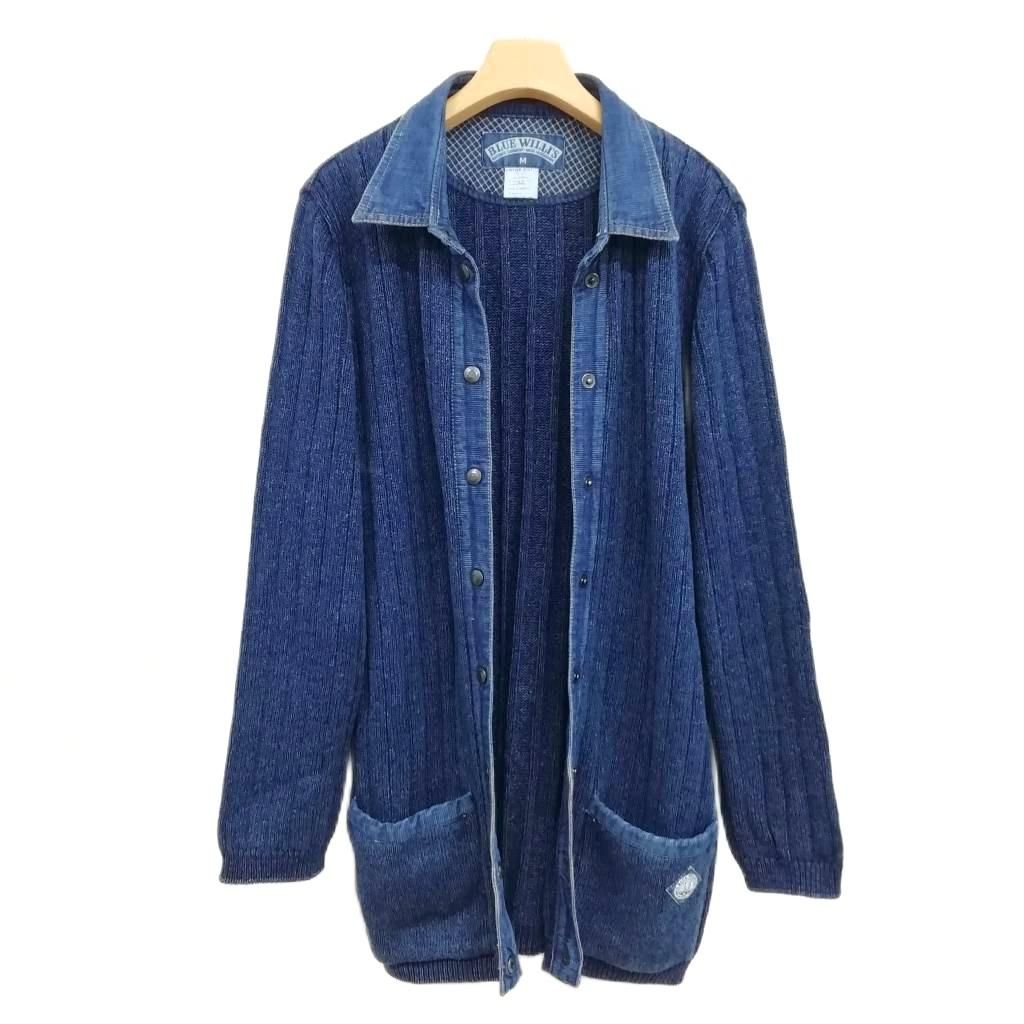 新品タグ付　original blues インディゴ染　ニットカーディガンM BLUE WILLI'S ブルーウィリーズ デンマーク製 90s インディゴ染め