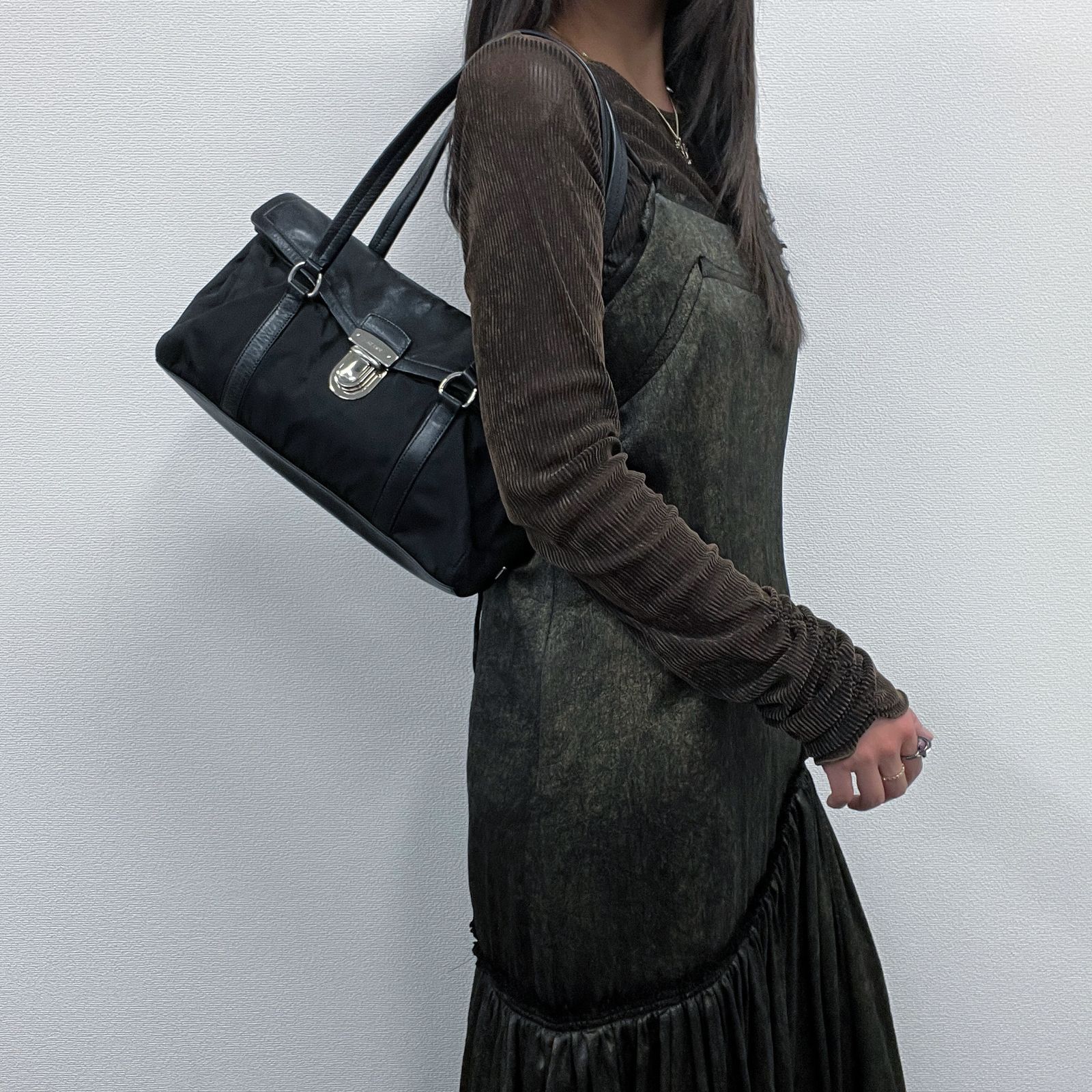 中古】PRADA プラダ ポコノ トートバッグ ショルダーバッグ ブラック