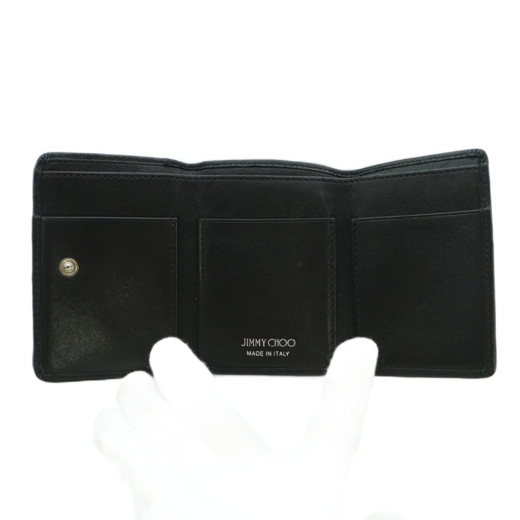 ジミーチュウ jimmy choo三つ折り財布 黒 スタースタッズ ほぼ未使用 未使用級】JIMMY CHOO ジミーチュウ 三つ折り財布 スタースタッズ